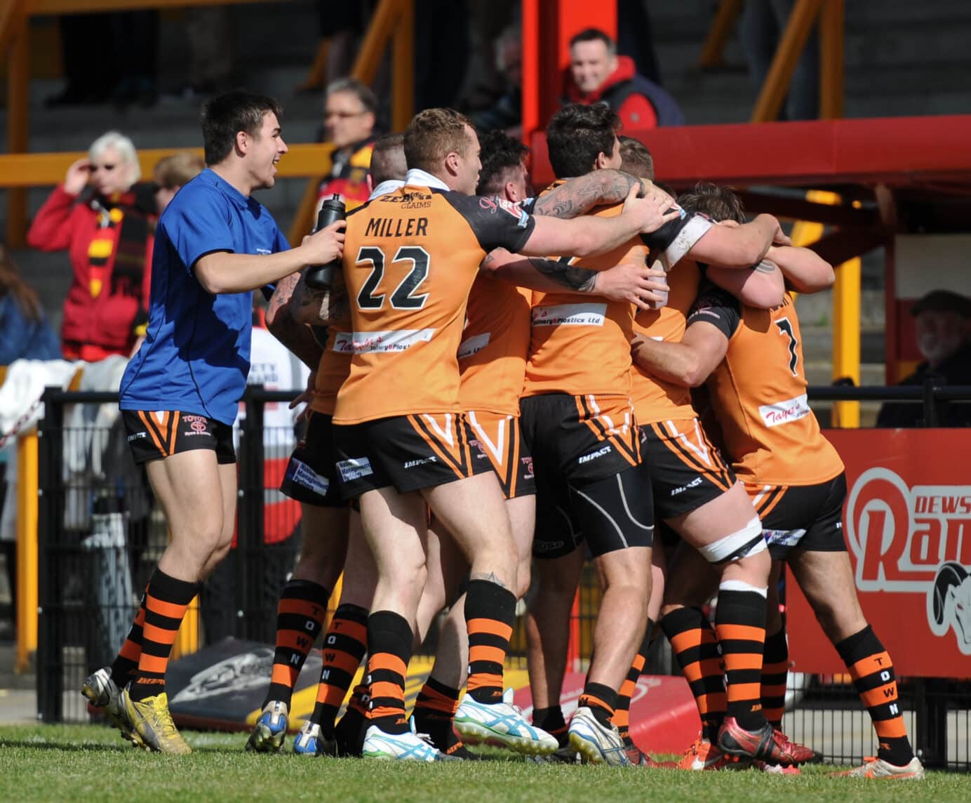 2015 - Dewsbury v Workington - Carl Forber is mobbed after drawing the game 4